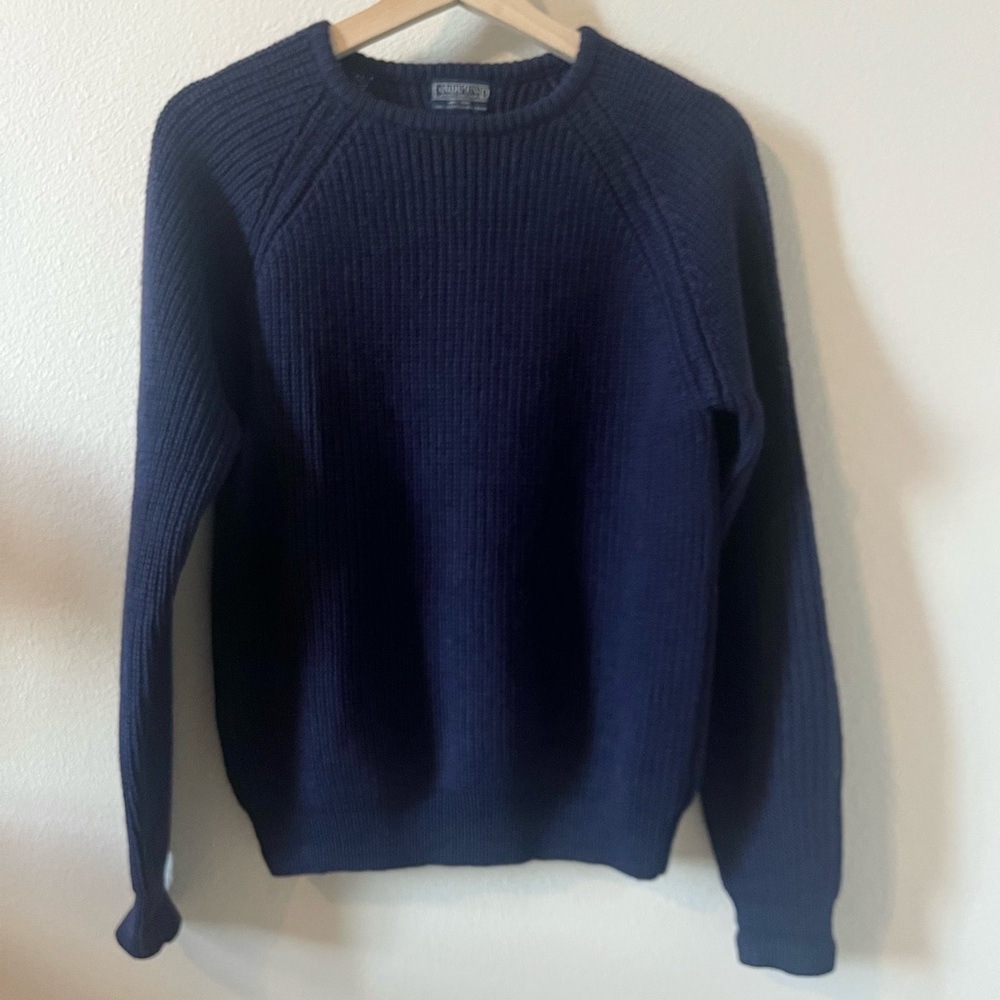 LANDS’ END | Pure Wool Navy Crewneck Sweater M